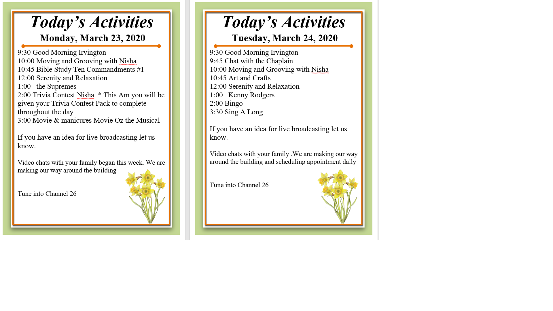 Covid 19 activity director resources